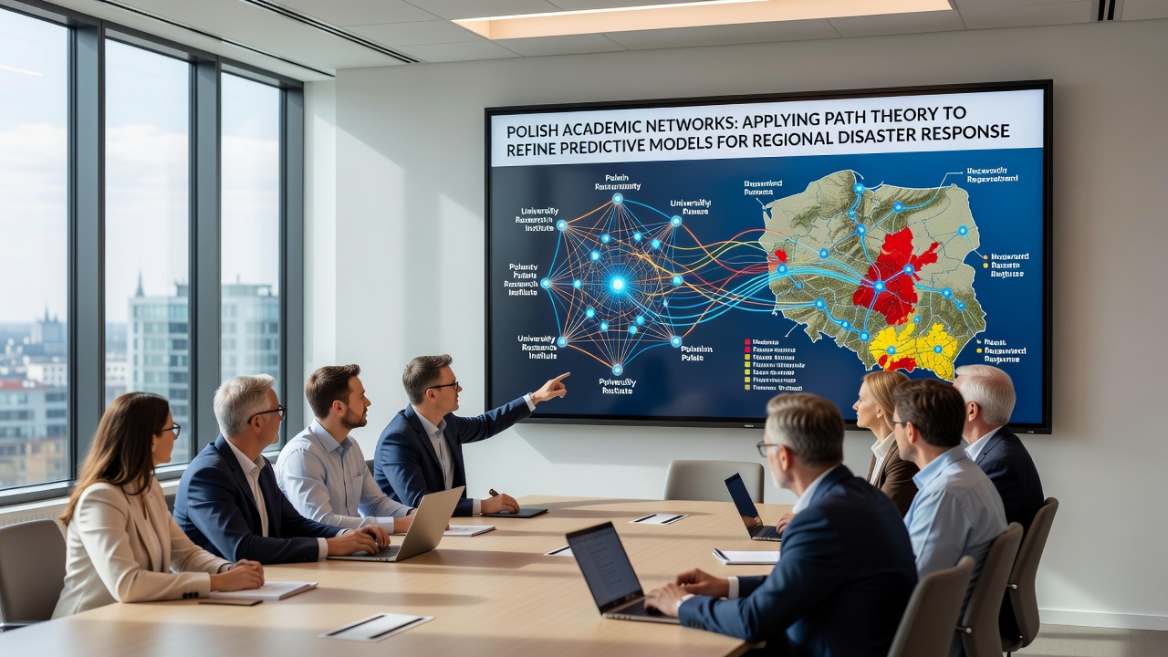 Map display showing path theory simulations for regional disaster response across Polish provinces
