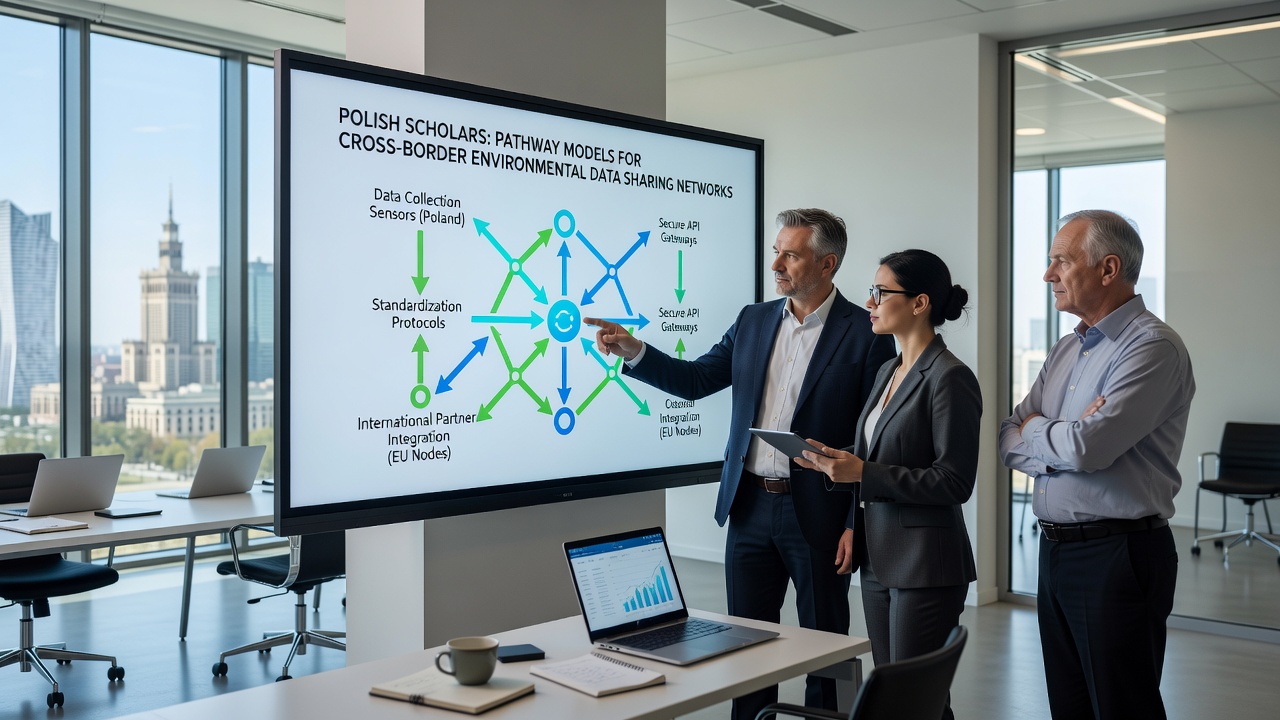 Cross-border team analyzing environmental sensor data streams on shared digital platforms